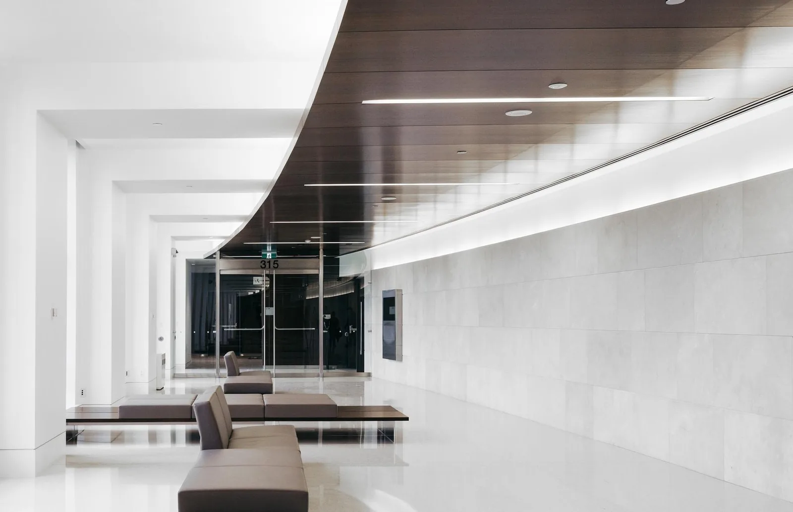 Corporate lobby with curved ceiling