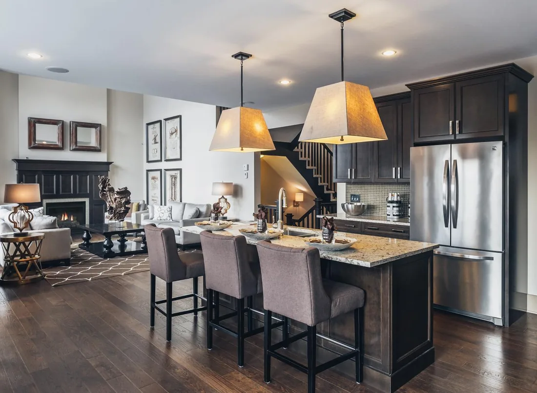Kitchen with hearth beyond